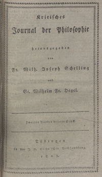 Original-Titelblatt der Erstausgabe »Kritisches Journal der Philosophie« von 1803